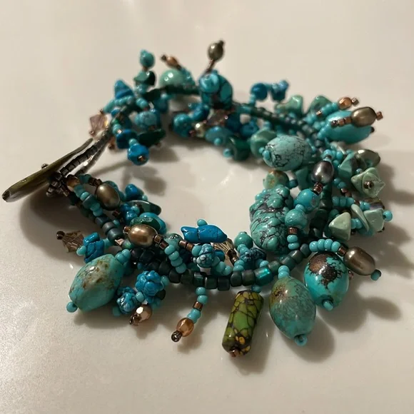 TURQUOISE AND BROWN BEADS BRACELET. - Picture 5 of 7